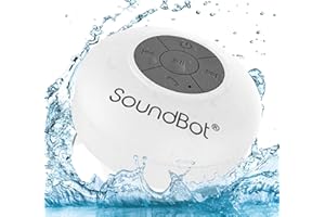 Soundbot® Waterproof Shower Speaker HD Water Resistant Bluetooth Handsfree Portable with Loud Clear Sounds 6+hrs of Playtime, Wireless Suction Cup Small Durable for Outdoors Travel Home SB510 (White)
