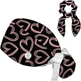 Working Cap Scrub Caps for Women, Adjustable Long Hair Nurse Head Cap, Surgical Bonnet with Sweatband & Buttons