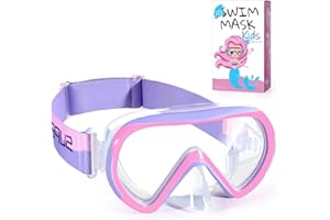 Supertrip Kids Swimming Goggles with Nose Cover for Ages 6-14, Tempered Glass Fabric Strap Swim Snorkel Mask for Pool Beach