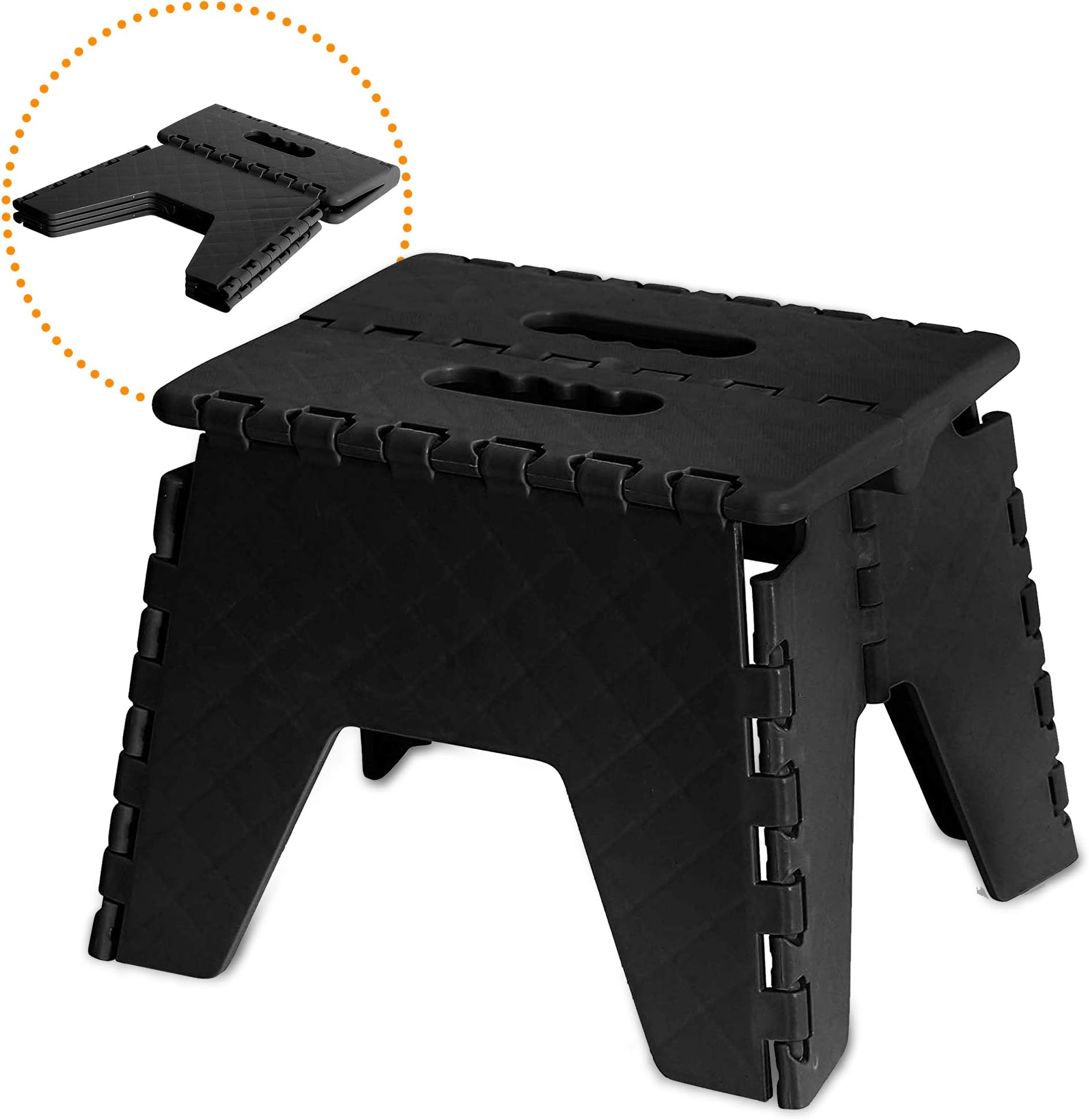 EVELYN LIVING Black Folding Step Stool Multi Purpose 120 Kg Capacity Childs Foot Stool Ideal For Home Kitchen Garage