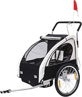 HOMCOM 2 in 1 Jogger Kinderanhänger Fahrradanhänger Kinder Radanhänger mit Fahne Rot-Schwarz (Weiß-schwarz)