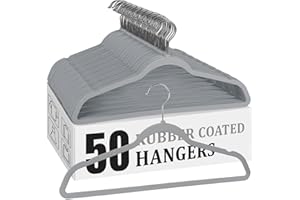 FLYSUMS Rubber Coated Plastic Hangers 50 Pack Clothes Hangers, 17.5 Inches Dorm Hangers for Coats, Pants, Dresses, Shirts, Gray- Mom’s Choice Awards Winner