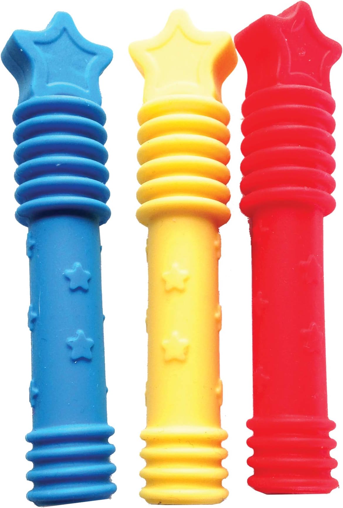 Fun and Function Star Pencil Toppers Made from Soft Food Grade Silicone Great Fidget & Chew Toy for Children to Explore, Help Improve Focus and Concentration - for Light Chewers - 3 Pieces per Pack