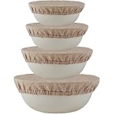 INYOWAKI 100% Pure Linen Bowl Covers For Bread Proofing, 4 Pcs Elastic Reusable Bowl Covers Large Ticking Striped Cloth Fabric Stretch Sourdough Lids, 6 * 8 * 10 * 12 Inches- Linen