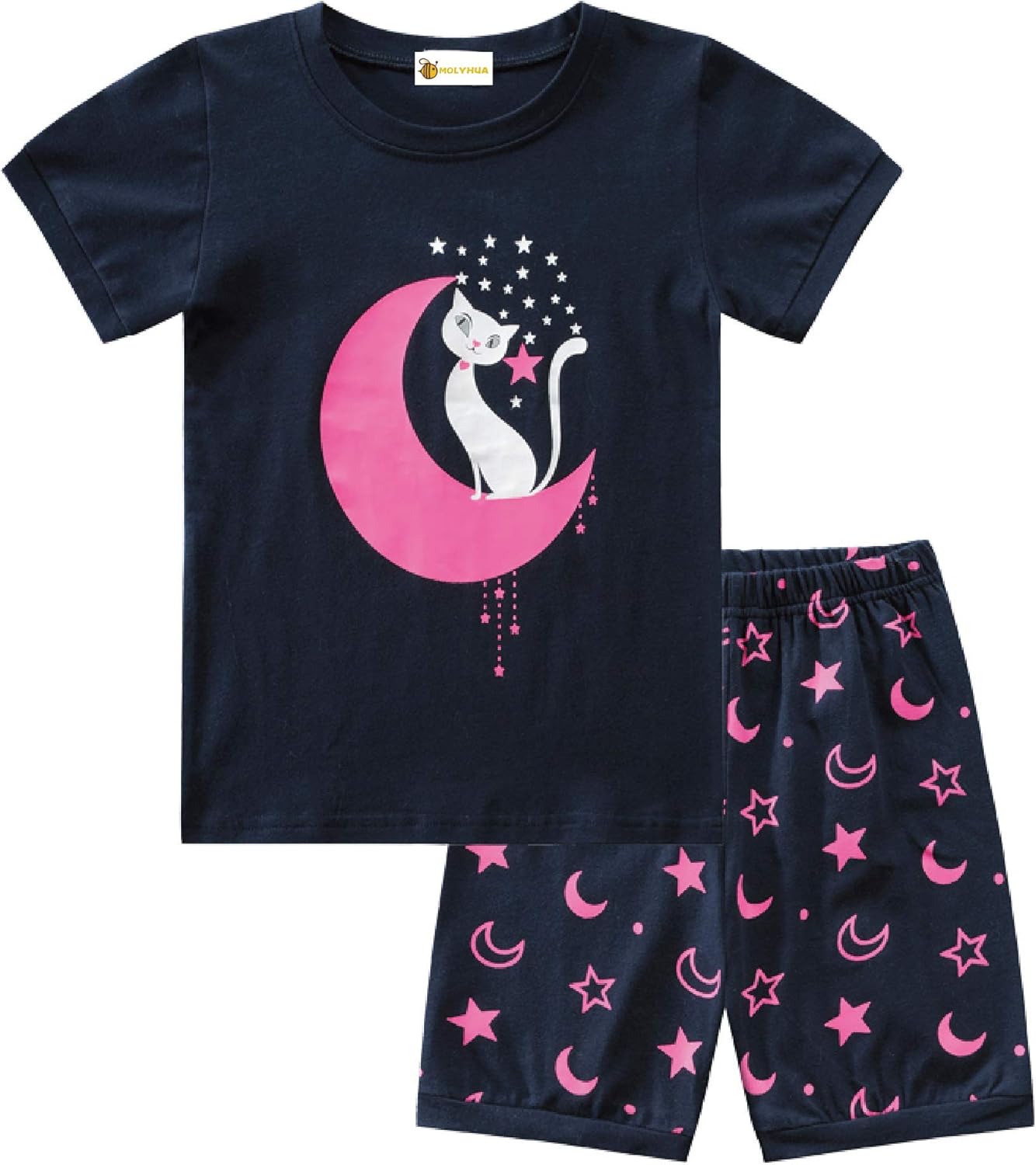 Girls Pyjamas Cat Cotton Summer Toddler Kids 2 Pieces Short Sleeve Pjs
