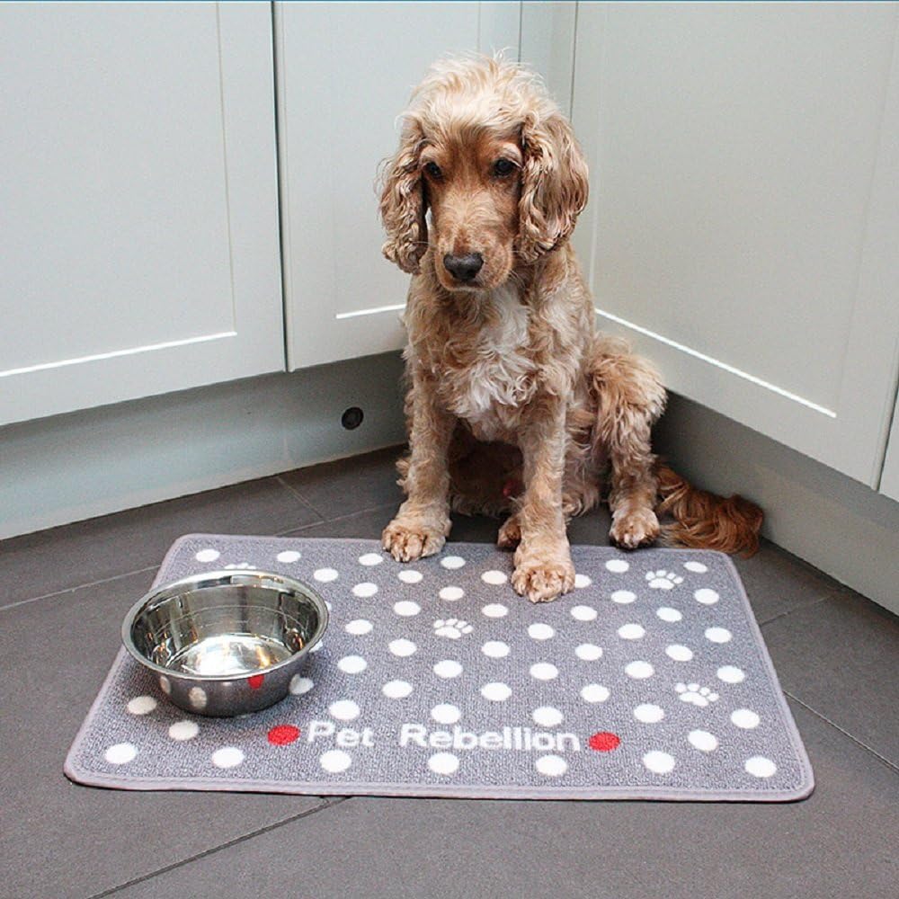 Dog Food Mat Grey Polka Dot Paw Absorbent
