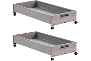 FOUCSSOMEI Under Bed Storage with Wheels, Wooden Under Bed Drawers On Wheels, Rolling Under Bed Shoe Storage, Space Saving,Grey,50L