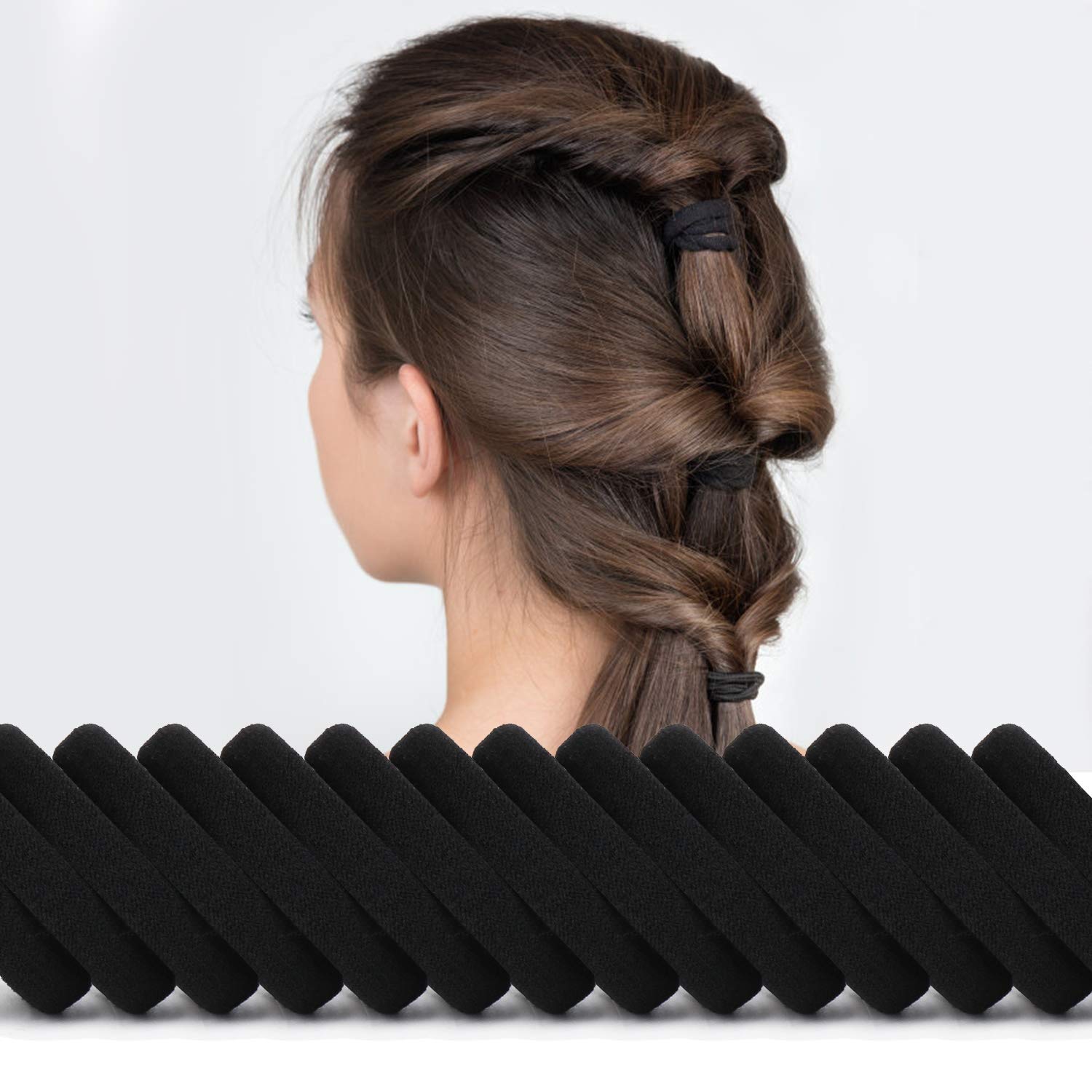 100PCS Large Black Hair Ties Band – Thick Cotton Seamless Ponytail Holders – Hair Elastics Hair Bands for Thick Heavy and Curly Hair (2 Inch in Diameter) by NineTong : Beauty