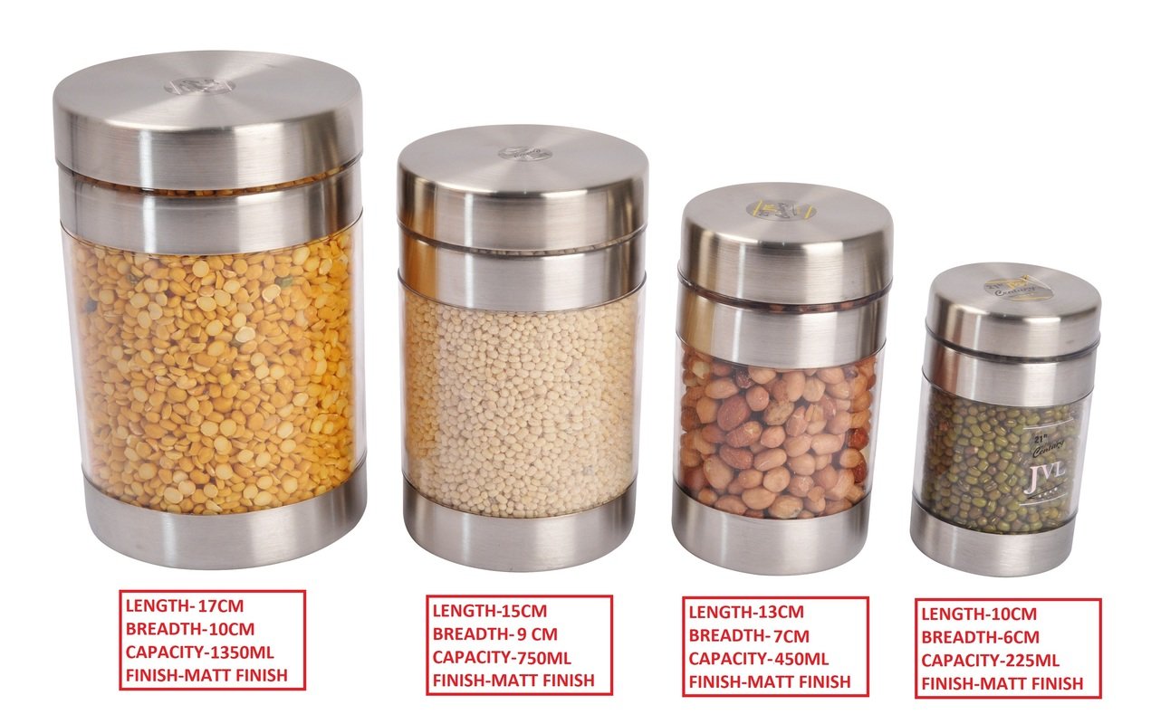 Buy Jvl Twister Clear Stainless Steel Canister Matt Finish Set Of