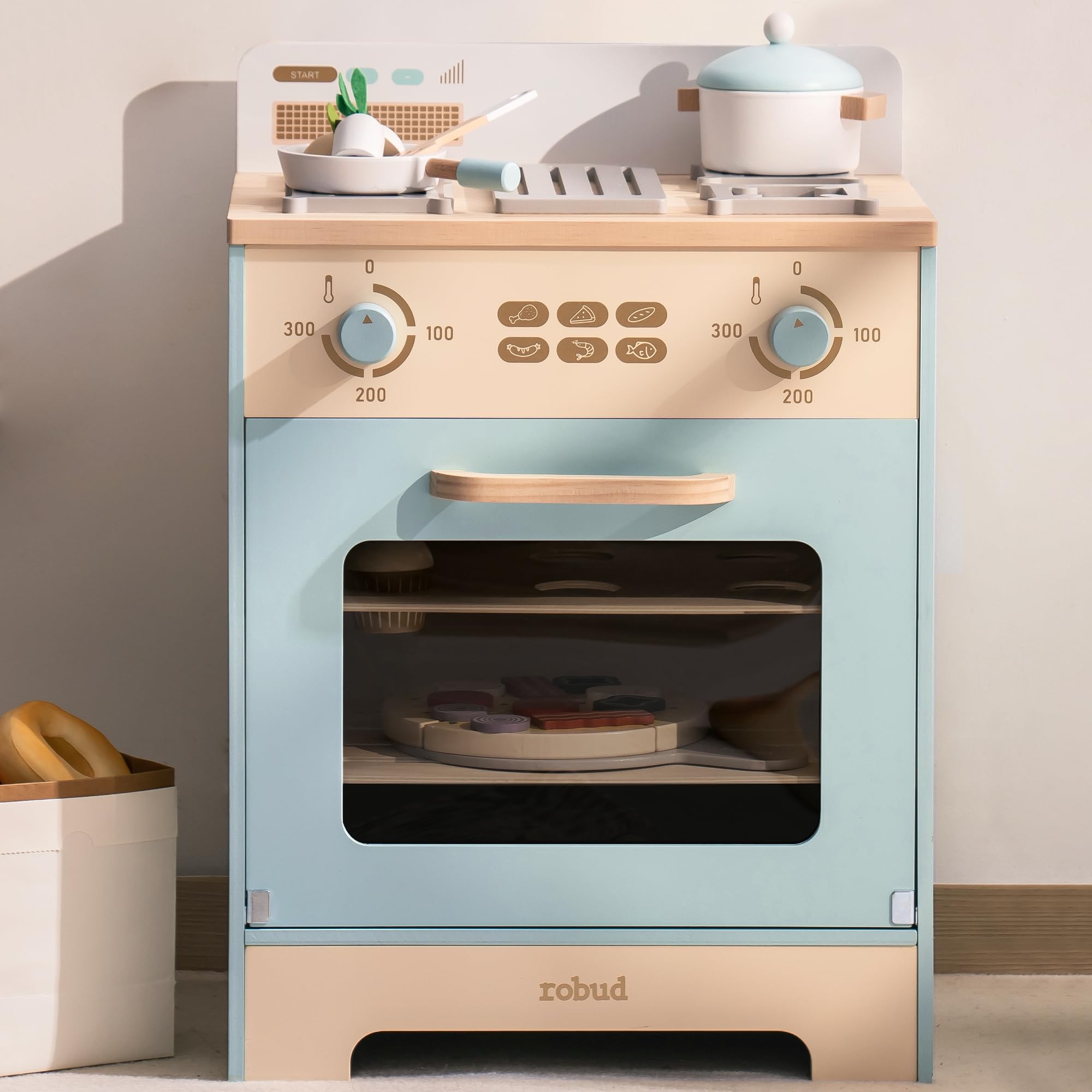 ROBUD Wooden Kids Oven, Realistic Wooden Play Kitchen Set, Pretend Play ...