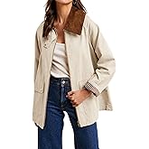 SCUSTY Women's Barn Jackets Fall Color Block Corduroy Collar Utility Coat Outerwear with Pockets
