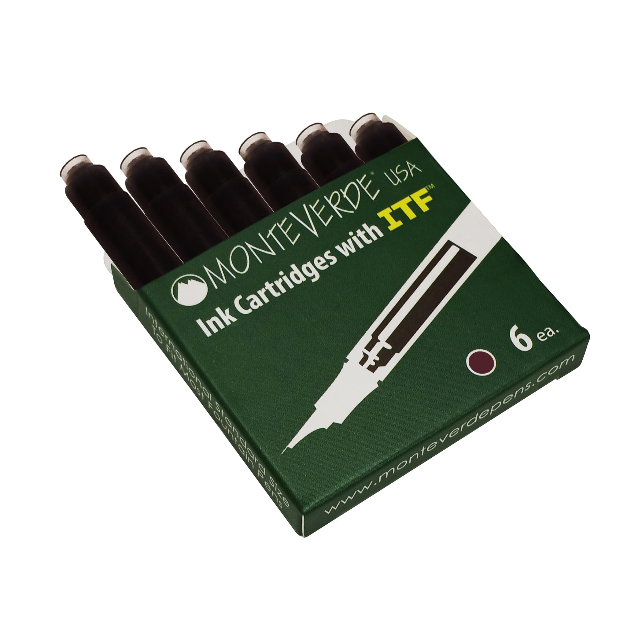 Monteverde Standard Size Ink Cartridge for Fountain Pens - Burgundy (Pack of 6)