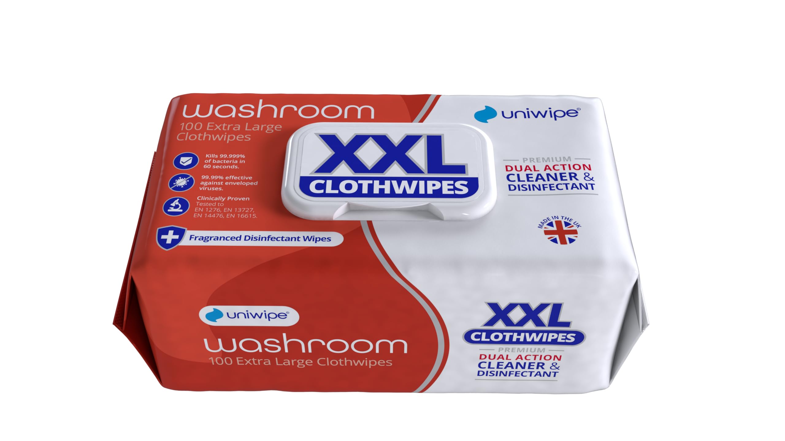 Uniwipe Washroom Wipes, 38 cm x 25 cm, Pack of 100