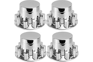 Wehymne 4 Rear Cylinder Axle Wheel Covers - Rear Axle Hub Covers with 33mm Thread-On Chrome Lug Nut Covers for Semi Truck