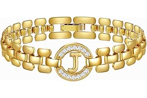 WEDDINEN Initial Bracelets for Women, 14K Gold Plated Letter A-Z Bracelets with Diamonds,Thick Chain Bracelet for Women trendy Jewelry Gifts