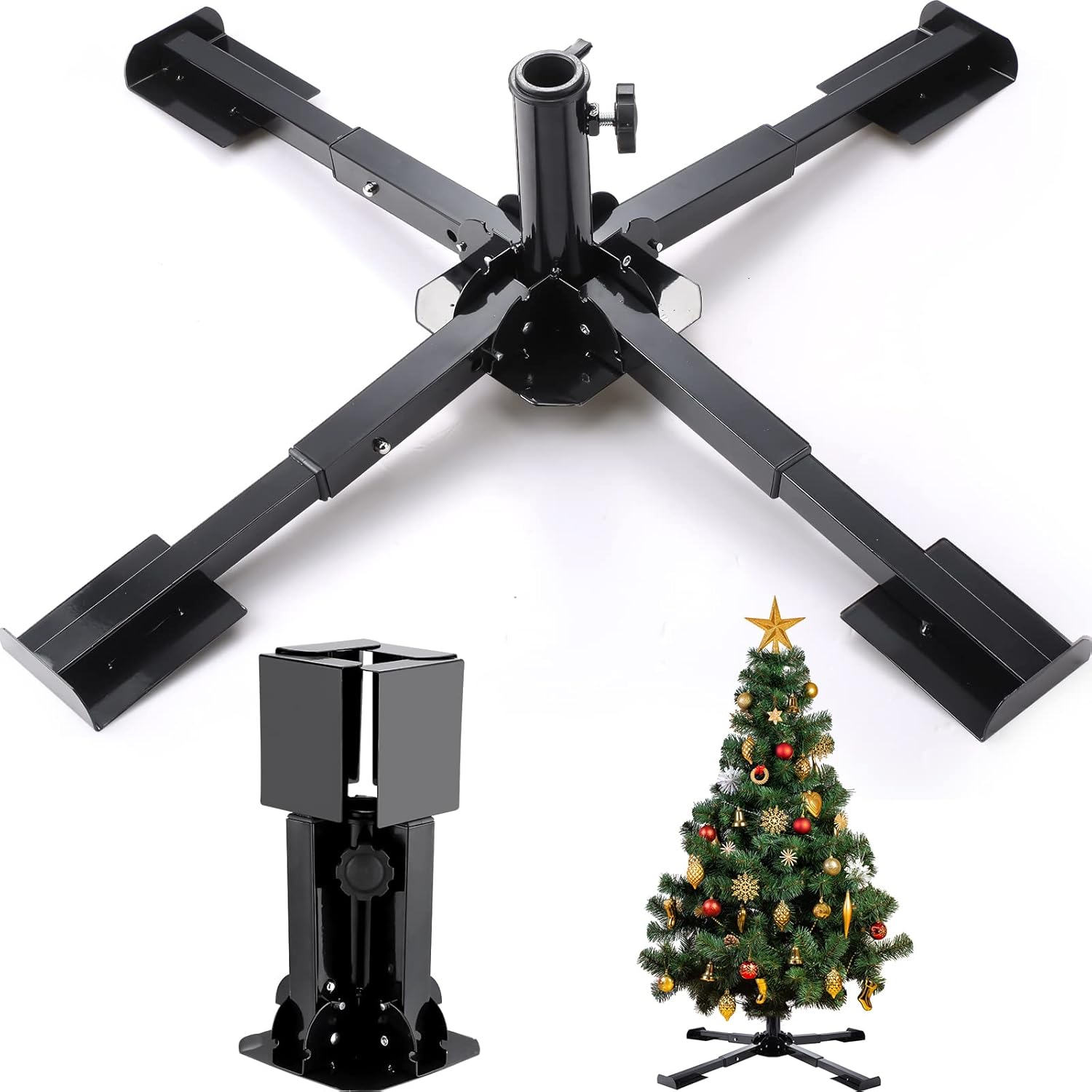 Tree Stands - Universal Christmas Tree Stand for up to 7.5 Foot Less Than 1.26 Inch in Diameter Retractable and Foldable Christmas Tree Holder Base Heavy Duty Artificial Tree Base Stand for Xmas Tree up to 100 Lbs