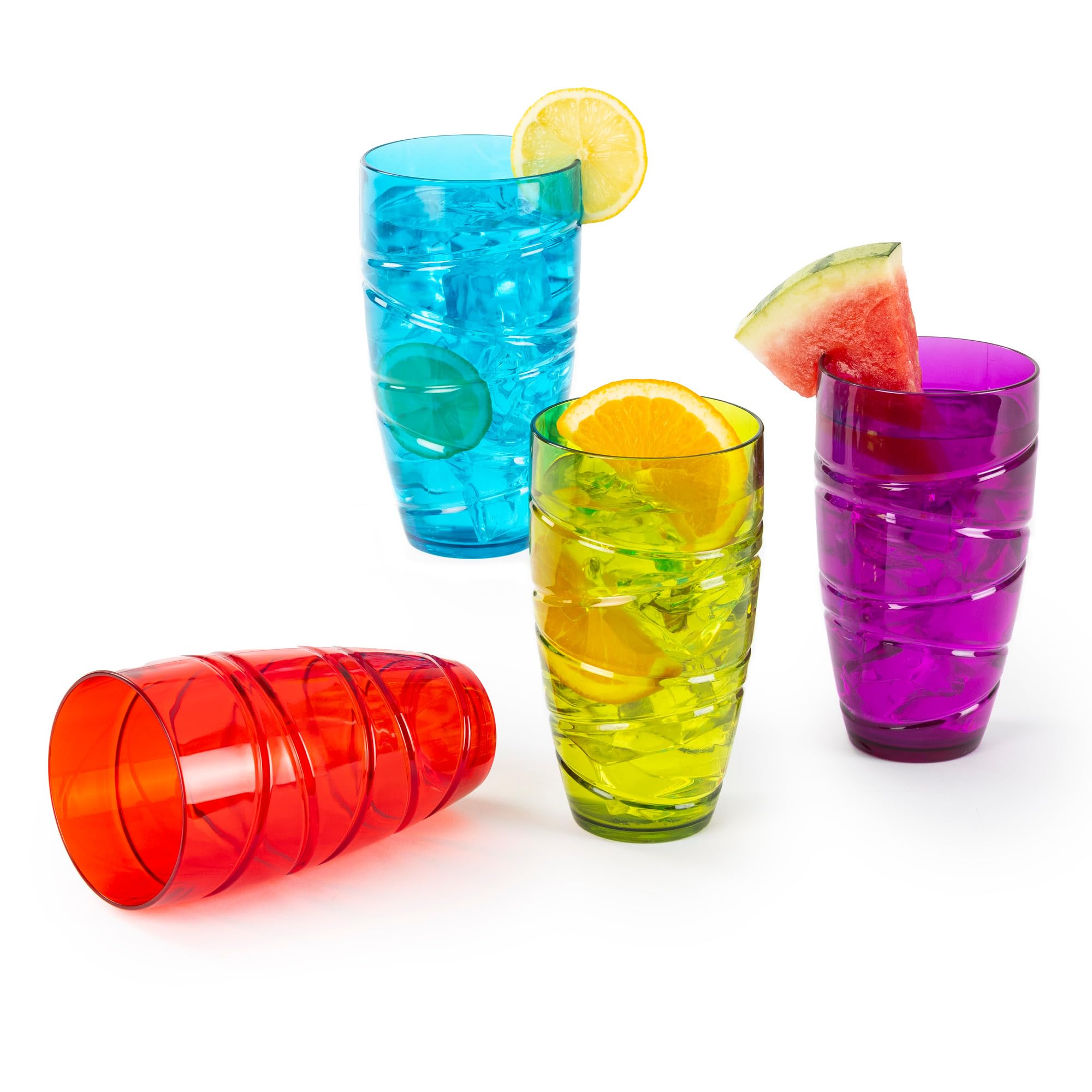 FiNeWaY Set of 4 Coloured Swirl Plastic Acrylic Drink TUMBLERS Glasses HI Ball Glass Party Picnic BBQ Camping Garden (4PC Coloured Swirl TUMBLERS Glasses)