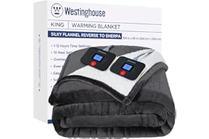 Westinghouse Electric Blanket King, Heated Blanket King Size with 10 Heating Levels and 1 to 12 Hours Heating Time Settings, Flannel to Sherpa Reversible, Machine Washable (90" x 100", Charcoal)
