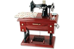 Artyea Vintage Mini Sewing Machine Style Plastic Music Box Table Desk Decoration Toy Gift for Kid Children, brown