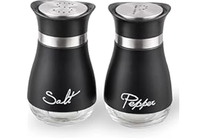 Lonffery Salt and Pepper Shakers, Stainless Steel and Glass Bottle, Set of 2, Black