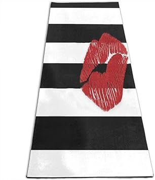 Amazon 滑り止めのヨガマット黒と白のストライプのセクシーな赤い唇完璧なクリスマスプレゼント面白いノベルティ 70 X 24インチ 61x180 Cm レッドスターホーム マット