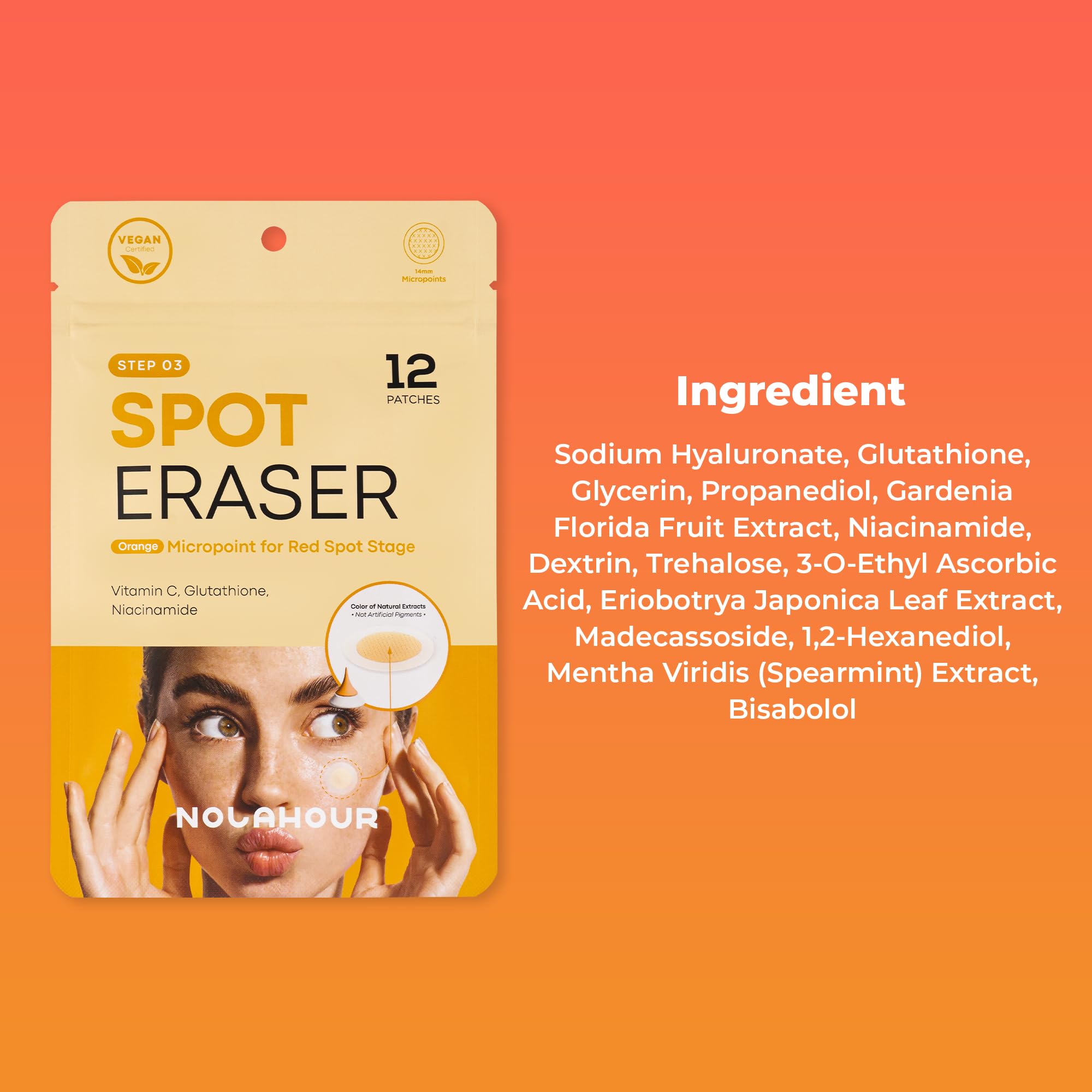 NOLAHOUR Spot Eraser Orange Microneedle Patch Vitamin C Glutathione Niacinamide Hardened Microneedle, Pack of 12, Acne Patch