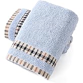 sense gnosis Blue Hand Towel Set of 2 Terry & Woven Striped Pattern 100% Cotton Absorbent Border Decorative Hand Towels for Bathroom 13 X 29 inches
