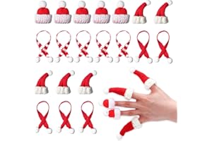 NUOBISHI 20 Pcs Mini Knit Santa Hats & Scarves Set, Christmas Snowman Hat Decor for Dolls, DIY Craft Ornaments for Xmas Tree, Wine Bottle, Gift Decoration