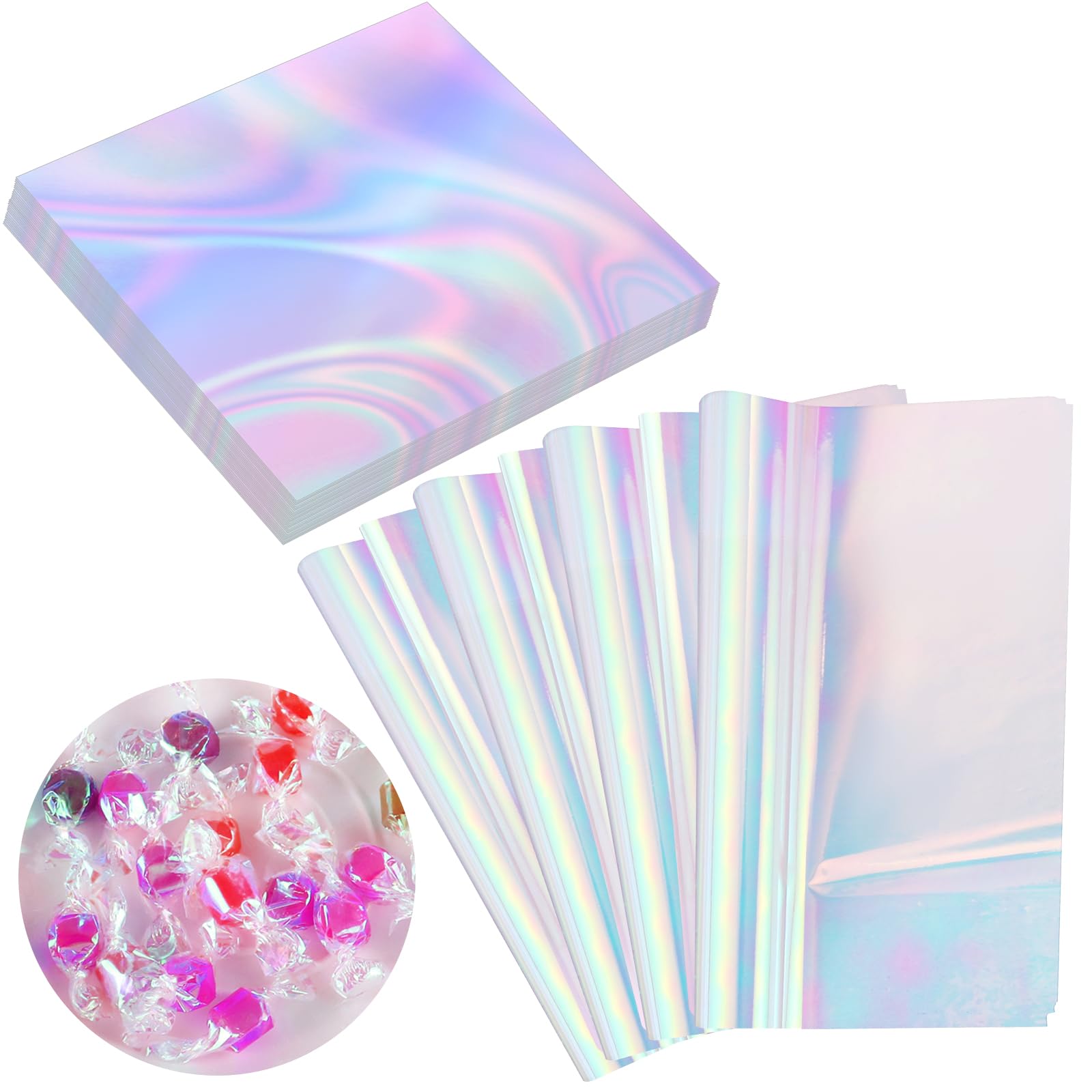 Photo 1 of *PARTIAL SET*
Prudiut 150 Pieces Cellophane Sheets Iridescent Cellophane Wrap Cellophane Gift Wrap for Iridescent Film Crafts Decoration Holographic Candy Wraps (9 x 9 Inch)