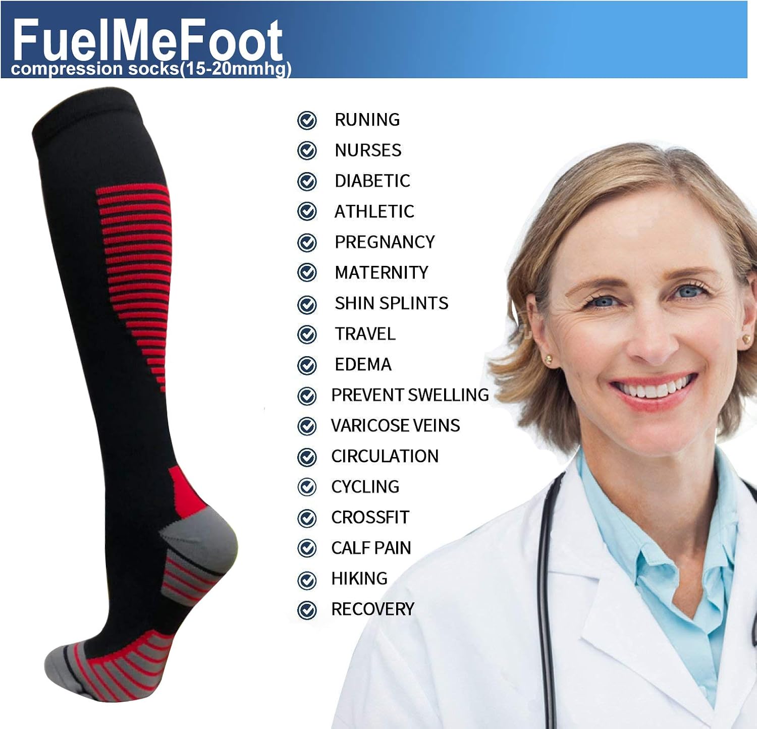 2030 mmHg Edema Compression Socks Men & Women Medical Athletic Best