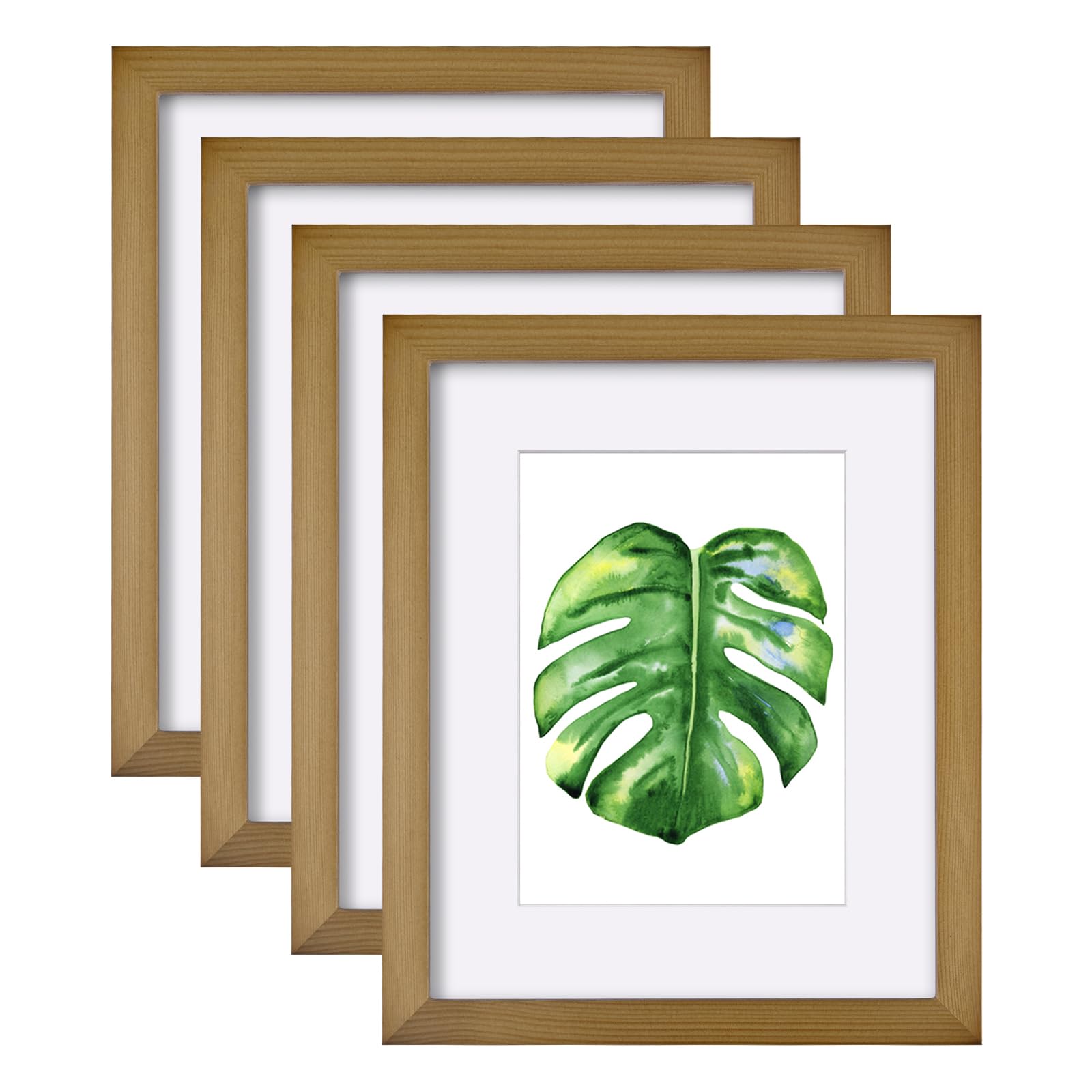 EGOFINE 10x8 Picture Frame, Solid Wood Frame with 7x5 Mat,10x8 Photo Frame with Acrylic Glass,20x25 cm Poster Frames for Tabletop and Wall Mounting, Light Brown,4 Pack — image 1