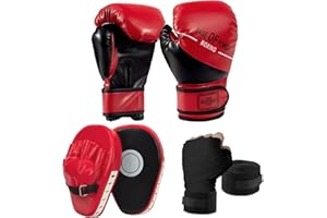 PARPIQ 3-in-1 Boxing Gloves and Punching Mitts Set for Kids, Boxing Mitts Focus Pads with Hand Wraps, Kids Boxing Equipment S