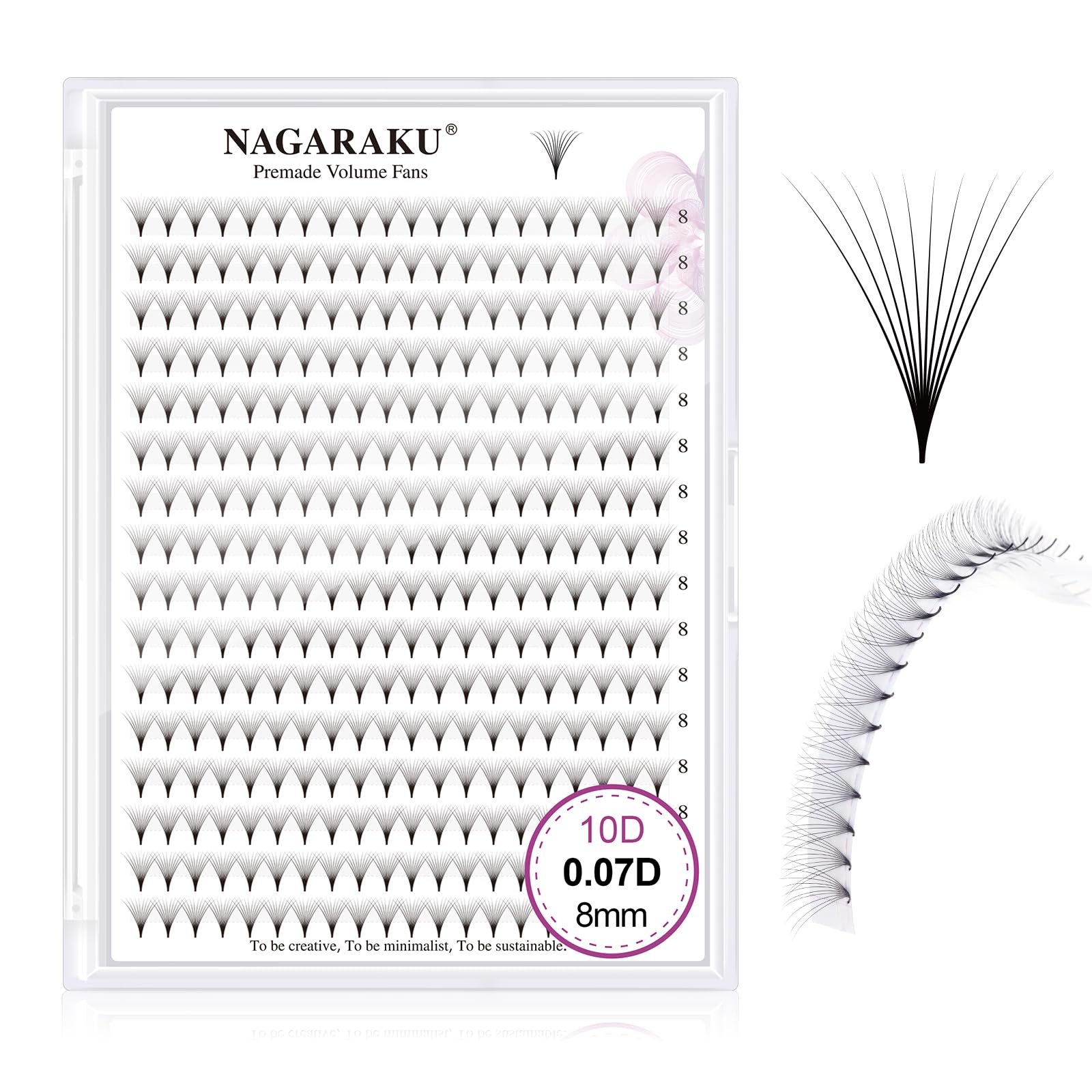 NAGARAKU Eyelash Extensions 320 Clusters Premade Fans Russian Volume Long Stem Premade Fans Thin Pointy Base Natural Pre Fanned Fluffy False Eyelash Black 16 Rows (10D 0.07 D Curl 8mm) — image 1
