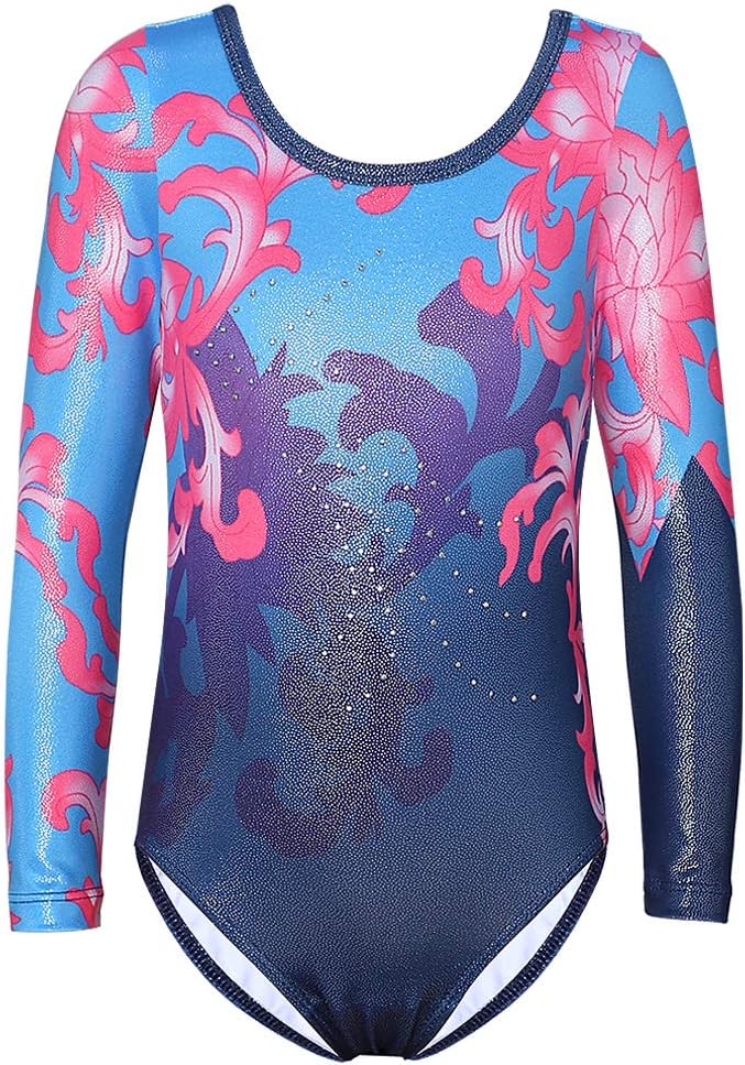 Gymnastics Leotard for Girls Stripe Starry Sky Long Sleeves Athletic Unitard for Little Girls 2-15 Years