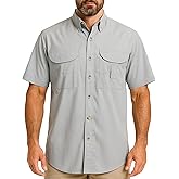 Tiger Hill Men's Short Sleeve Fishing Button Down Shirt, Breathable Outdoors Casual Lightweight Shirt