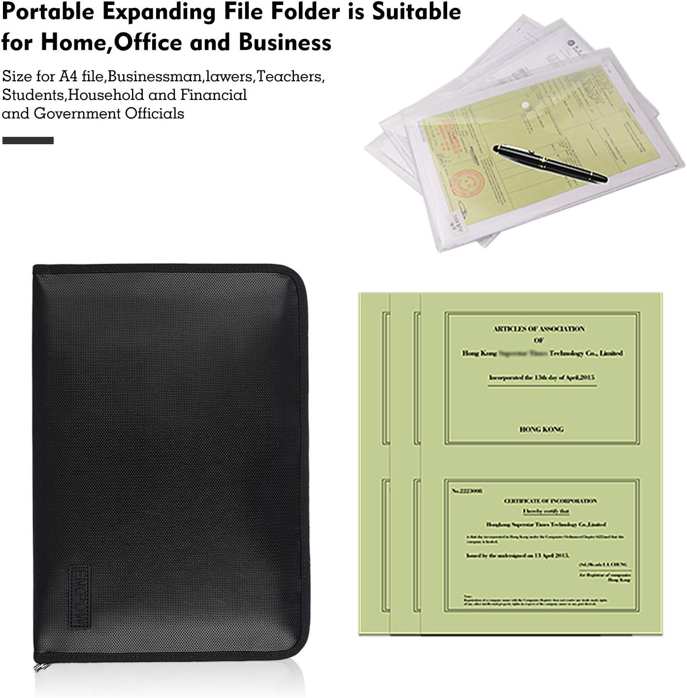 Fireproof File Folder Fireproof Fire and Water Resistant Money Document Bag with A4 Size 13 Pockets Zipper Closure Non-Itchy Silicone Coated Portable Filing Organizer Pouch(14.3" x 9.8") : Office Products