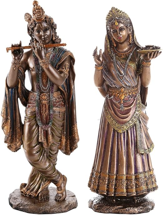 Hindu Figuras Dioses Krishna Y Radha Multicolor Azul Estatua De Buda