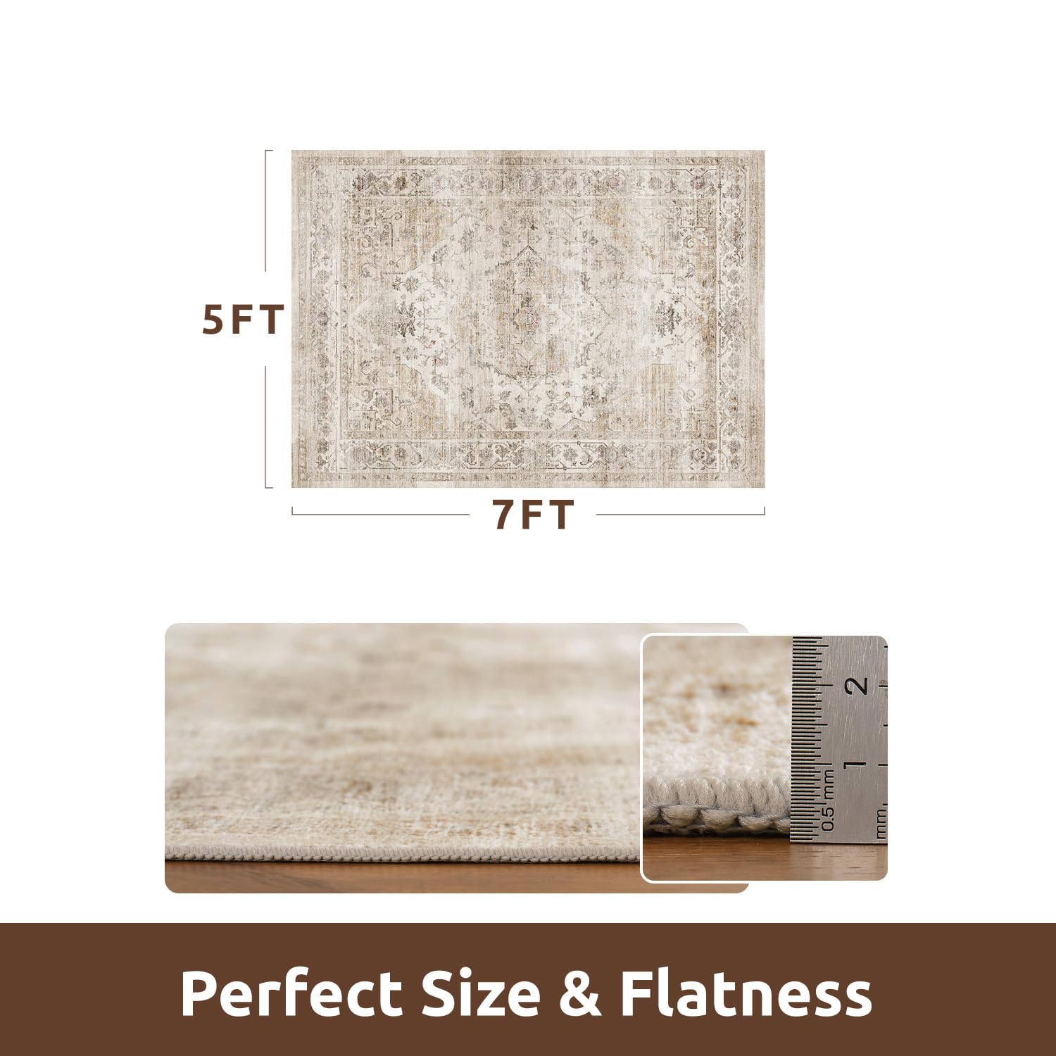 AMOAMI-Area Rug 5X7 Rugs for Living Room-Vintage Soft Beige Rugs for Bedroom-Non Slip Carpet-Machine Washable Rug for Dining Room Living Room Bedroom Office Under Table-Beige