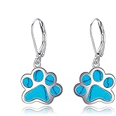 Paw Print Earrings Sterling Silver Leverback Dog Paw Earrings Puppy Paw Drop Dangle Earring for Women Girls