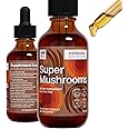 Super Mushrooms 8-in1 - 2 fl oz Liquid Extract - Brain Booster & Immune Support Drops - Reishi, Lion`s Mane, Cordyceps, Chaga, Mitake, Turkey Tails, Shiitake, Agaricus - High Potency - 45-Day Supply