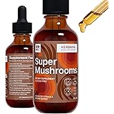 Super Mushrooms 8-in1 - 2 fl oz Liquid Extract - Brain Booster & Immune Support Drops - Reishi, Lion`s Mane, Cordyceps, Chaga, Mitake, Turkey Tails, Shiitake, Agaricus - High Potency - 45-Day Supply