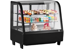 OUTGOODS Commercial Display Refrigerator, 3.5 Cu.Ft Refrigerated Display Case, Countertop Pastry Display Fridge with Tempered Glass Door, 2 Adjustable Shelves, Rear Sliding Door for Cafe Restaurant