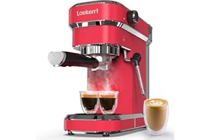 LAEKERRT Espresso Machine 20 Bar, Professional Espresso Maker with Milk Frother Steam Wand, Compact Coffee Machine with Removable Water Tank for Cappuccino, Latte, Gift for Dad or Mom, Stainless Steel, Red