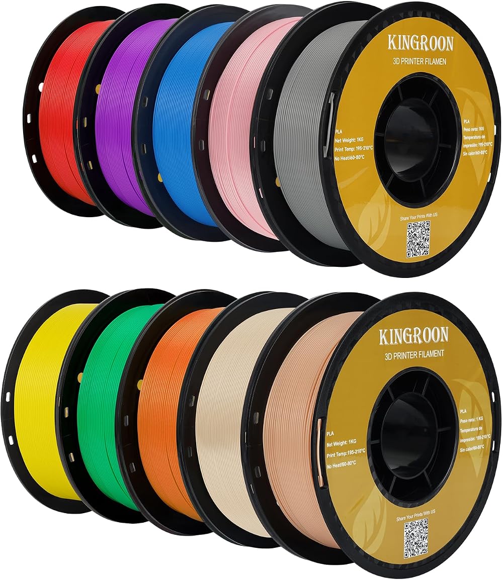 Kingroon PLA 3D Printer Filament Bundle 1.75mm 10kg Yellow Blue Green