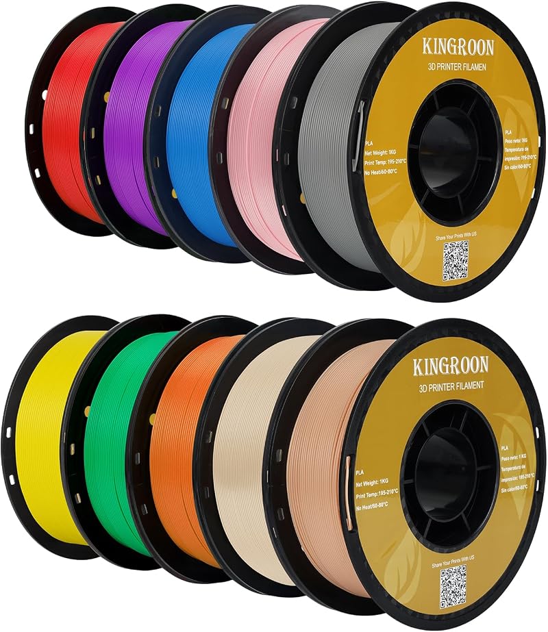 Kingroon PLA 3D Printer Filament Bundle 1.75mm 10kg Yellow Blue Green