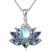 UCADRIT Sterling Silver Lotus Necklace Moonstone Abalone/Opal Pendant Flower Jewelry for Women Mom