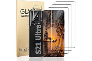 OuYteu [3+2 Pack] Galaxy S21 Ultra Screen Protector and Lens Protector, Ultrasonic Fingerprint Support, 9H Tempered Glass, Anti Bubble,Scratch Resistant,for Samsung Galaxy S21 Ultra (6.8 Inch)