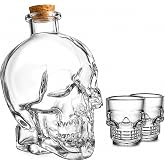 JSTHPCWL Skull Decanter Set – 25oz Crystal Glass Decanter with 2 Small 50ml Skull Cups, Halloween-Themed Whiskey Decanter for Liquor, Vodka, Wine, Bourbon, and More