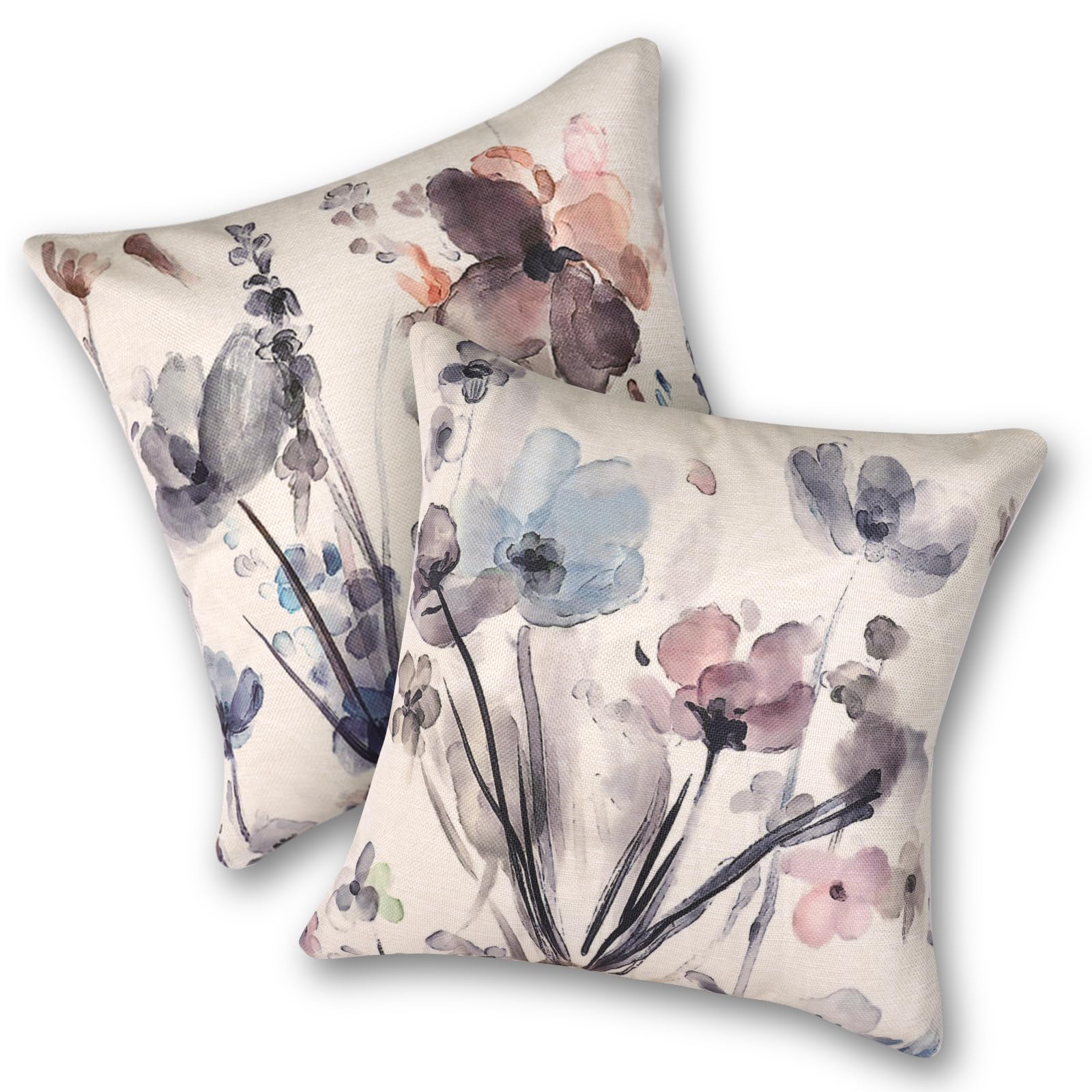 AUAUY Flower Cushion Covers 40x40 cm (Set of 2), Cover Linen Sofa Cushion, Modern Abstract Flower Watercolor Cushion Covers for Living Room Sofa Couch Bed Bedroom Home Decor Garden Couch Pillowcase