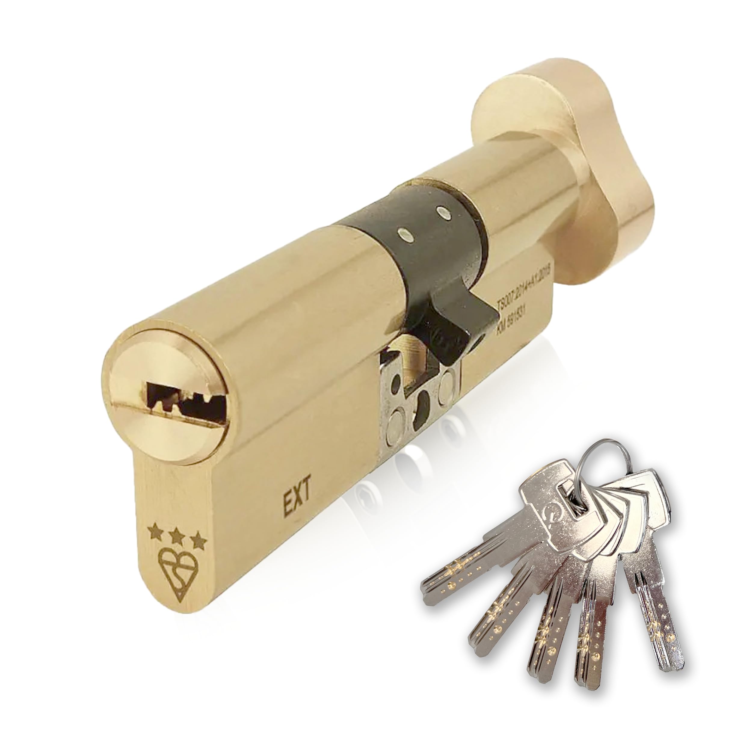 IRONWORX® Spectre Brass 60mm (Turn) / 35mm (Key) (95mm) Maximum-Security Police Approved TS007 BSI 3 Star Euro Cylinder Door Lock with Escape Thumb Turn Function, Includes 5X Keys